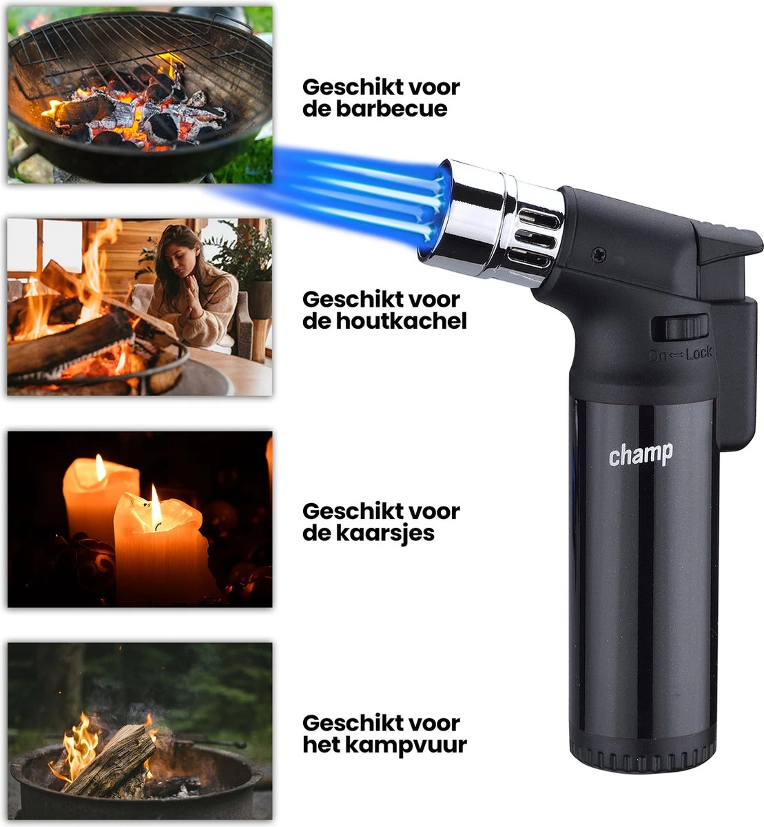 Champ® Quattro Aansteker - Stormaansteker - Kaarsen - BBQ - Sigaren 3 Champ® Quattro Aansteker - Stormaansteker - Kaarsen - BBQ - Sigaren