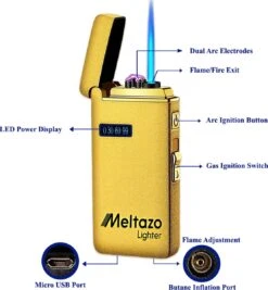 MELTAZO Elektrische Aansteker, Aansteker Gas, Electric Lighter, Gasaansteker Navulbaar, Elektronische Aansteker, Aansteker Plasma, Aansteker Vuurwerk, USB Aansteker Plasma, 2-in-1 Aansteker Voor Sigaretten Camping Kaarsen - 2023 Editie -Merkloos Verkoopwinkel 1111x1200