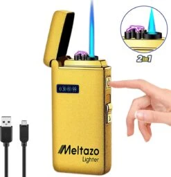 MELTAZO Elektrische Aansteker, Aansteker Gas, Electric Lighter, Gasaansteker Navulbaar, Elektronische Aansteker, Aansteker Plasma, Aansteker Vuurwerk, USB Aansteker Plasma, 2-in-1 Aansteker Voor Sigaretten Camping Kaarsen - 2023 Editie
