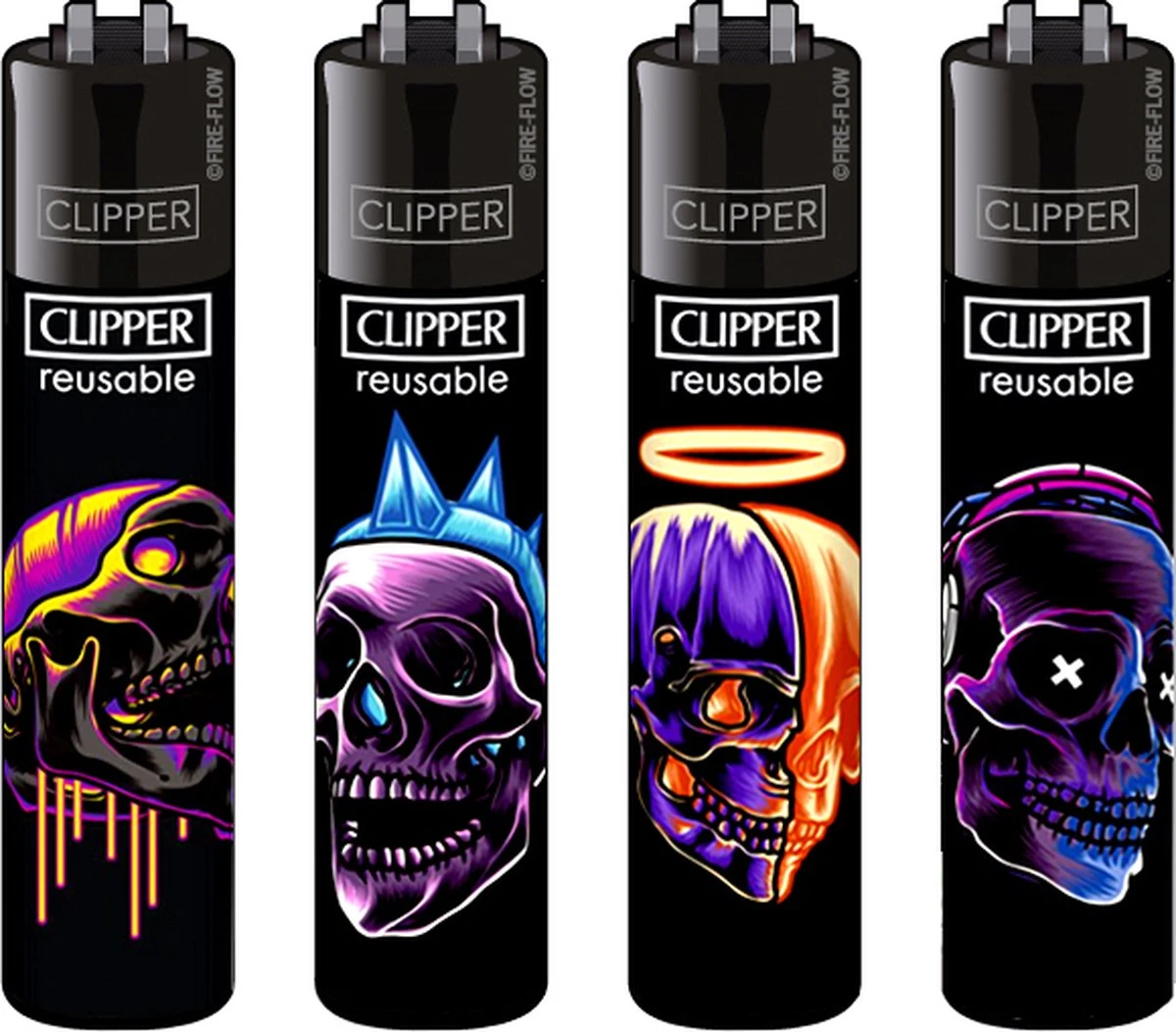 Clipper Classic Large "Skulls #21" Aanstekers (4 Stuks) 3 Clipper Classic Large "Skulls #21" Aanstekers (4 Stuks)
