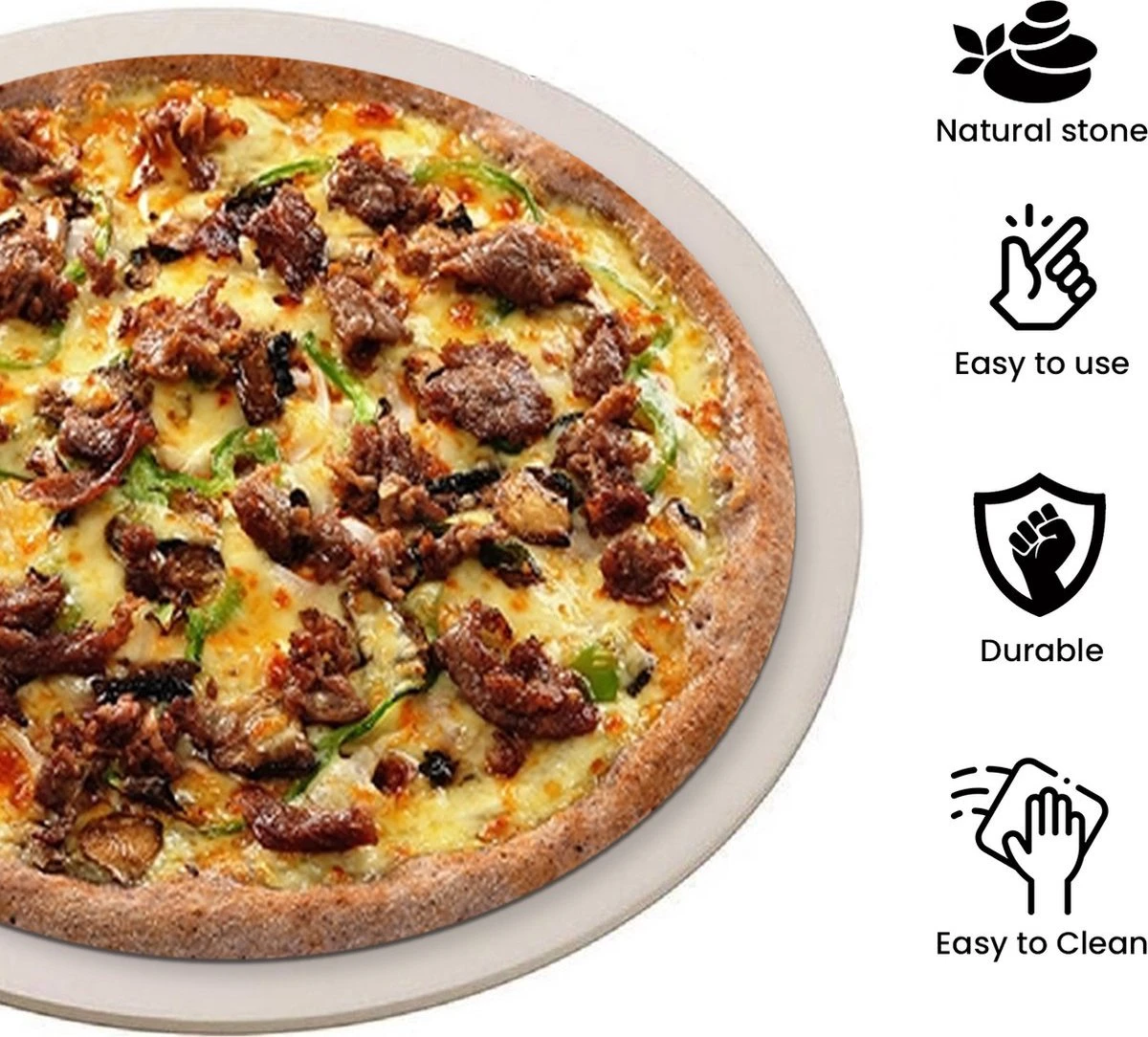 MaxxHome Pizzasteen - BBQ Steen - Pizzasteen Voor De Lekkerste Bereiding Van Een Pizza Op Jouw Barbecue Of In De Oven - Pizza Steen Rond - Medium (33 Cm) 8 MaxxHome Pizzasteen - BBQ Steen - Pizzasteen Voor De Lekkerste Bereiding Van Een Pizza Op Jouw Barbecue Of In De Oven - Pizza Steen Rond - Medium (33 Cm) - Afbeelding 6