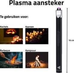 Oplaadbare Lange Elektrische Aansteker - Duurzame Plasma Aansteker - Inclusief Cadeauverpakking - BBQ - Kaarsen - Zwart -Merkloos Verkoopwinkel 1200x1187 5