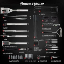 Mountain Jack® 40-Delige Luxe BBQ Grill Accessoires Set In Roestvrij Staal – Barbecue Gereedschap – Tangenset, Vlees Thermometer, Vleestang, Borstel, Spiezen, Vleesmes, Vleesvork -Merkloos Verkoopwinkel 1200x1199 3