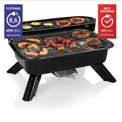 Voorkant 46 Princess 112252 Hybride Barbecue – Elektrische BBQ - Tafelmodel - 2000W - 44x 29cm - Gebruik Elektrisch Of Met Kolen