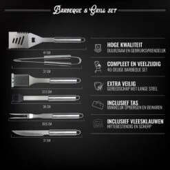 Mountain Jack® 40-Delige Luxe BBQ Grill Accessoires Set In Roestvrij Staal – Barbecue Gereedschap – Tangenset, Vlees Thermometer, Vleestang, Borstel, Spiezen, Vleesmes, Vleesvork -Merkloos Verkoopwinkel 1200x1200 274