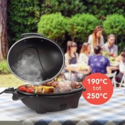 KitchenBrothers Elektrische BBQ - Met Grillplaat - Anti-aanbaklaag - Incl. Plank/Houders - Grilloppervlak 46,5x33,8cm - Tot 300°C - 2400W - Zwart -Merkloos Verkoopwinkel 1200x1200 28