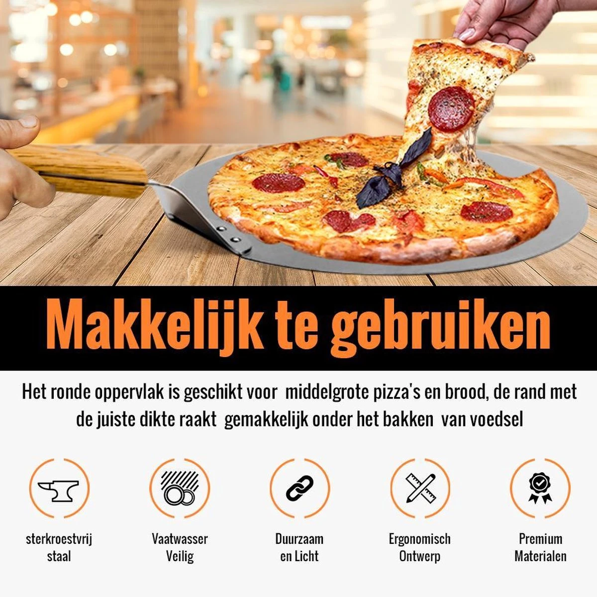Inpro Pizzaschep RVS - Rond - Voor BBQ En Oven - Pizzaspatel - Taartschep - Houten Handvat - BBQ Gereedschap - Keukengerei - 30 Cm Diameter - Spatel 4 Inpro Pizzaschep RVS - Rond - Voor BBQ En Oven - Pizzaspatel - Taartschep - Houten Handvat - BBQ Gereedschap - Keukengerei - 30 Cm Diameter - Spatel - Afbeelding 2