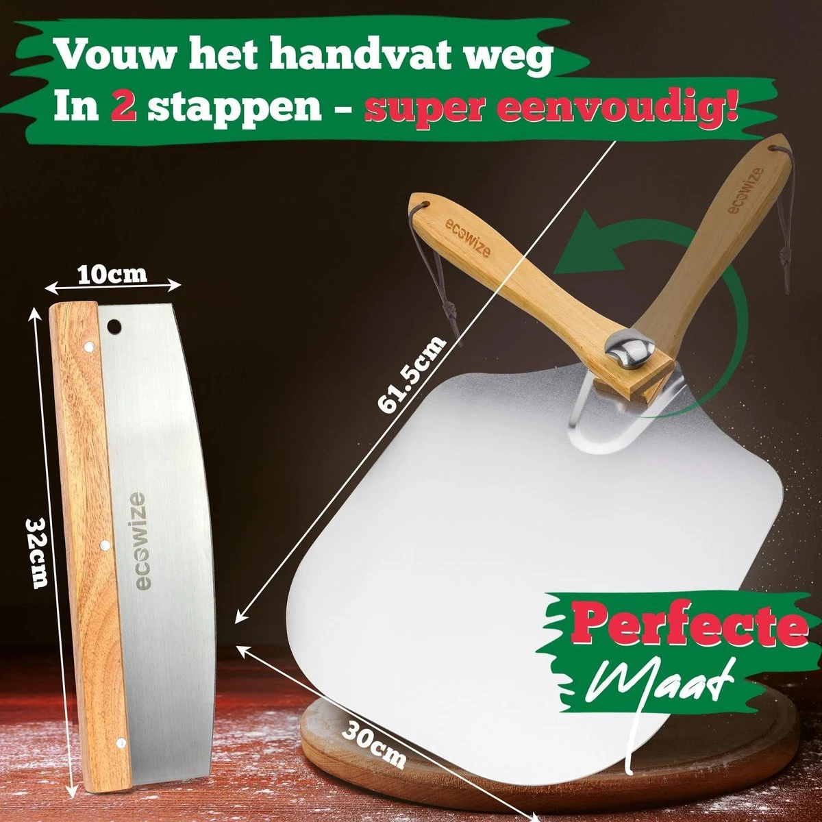 Ecowize Pizzaschep Voor BBQ En Oven - Aluminium Pizzaspatel Vierkant 30cm Met Inklapbaar Handvat - Met Extra Professionele Pizzasnijder 4 Ecowize Pizzaschep Voor BBQ En Oven - Aluminium Pizzaspatel Vierkant 30cm Met Inklapbaar Handvat - Met Extra Professionele Pizzasnijder - Afbeelding 2