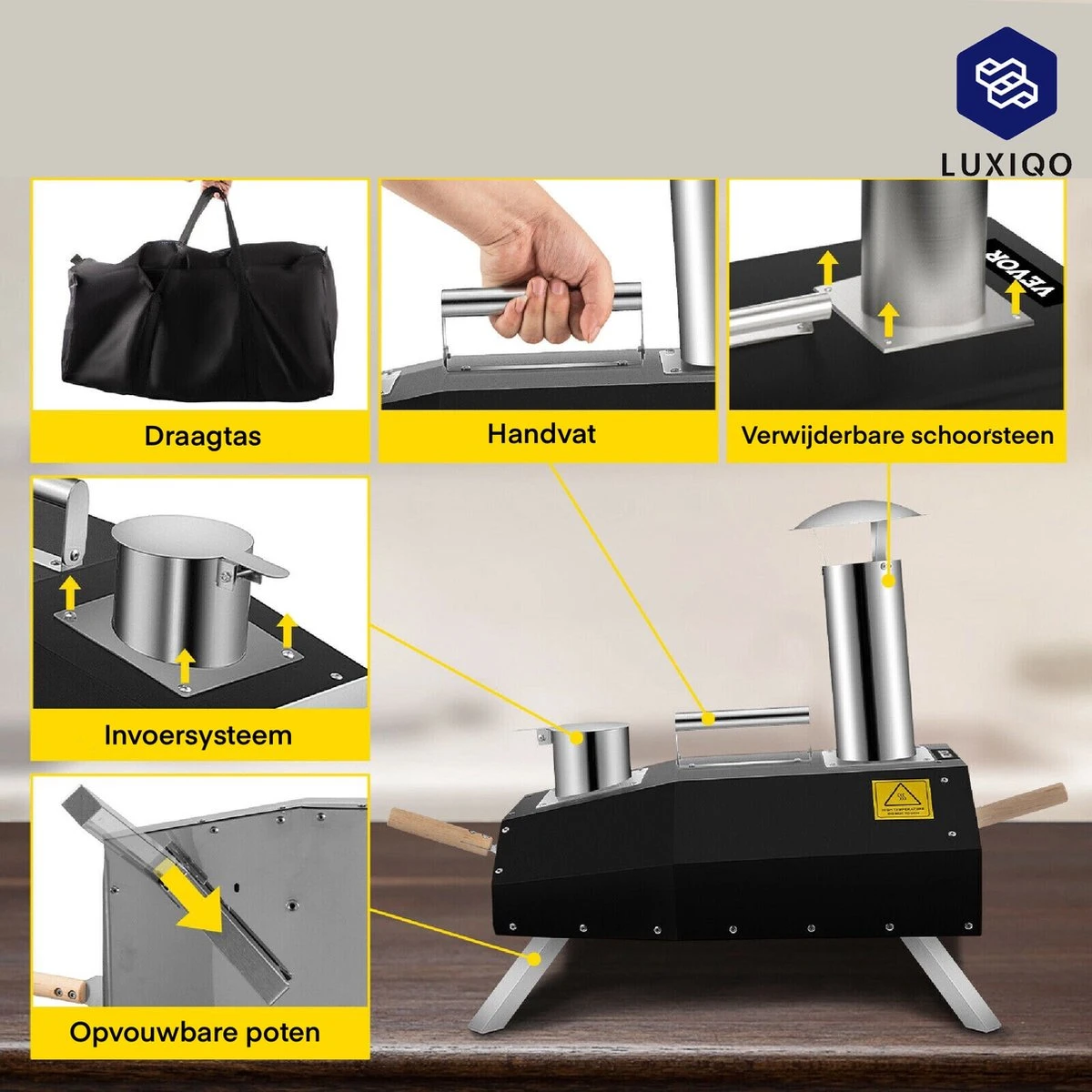 Vevor® Pizza Oven - Professionele Pizza Oven - Buitenkeuken - Pizza Gourmet - Barbecue - RVS - Tot 600°C - Met Draagtas 6 Vevor® Pizza Oven - Professionele Pizza Oven - Buitenkeuken - Pizza Gourmet - Barbecue - RVS - Tot 600°C - Met Draagtas - Afbeelding 4