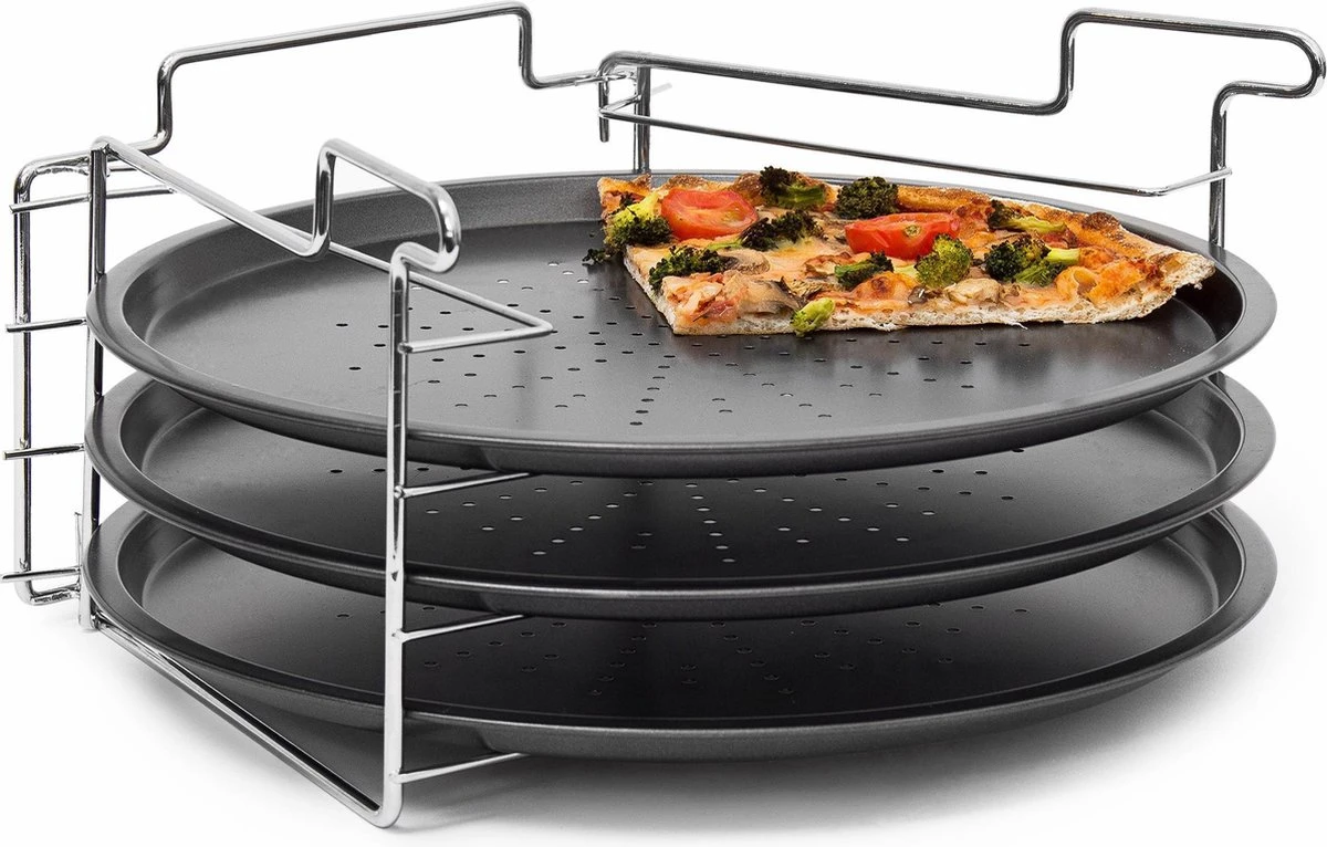 Relaxdays 3 Pizaplaten Met Pizzarek, Pizza Bakplaat Rond 33 Cm, Pizzaplaat 3stuk 3 Relaxdays 3 Pizaplaten Met Pizzarek, Pizza Bakplaat Rond 33 Cm, Pizzaplaat 3stuk