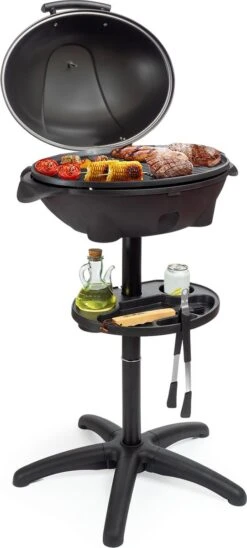Voorkant 58 KitchenBrothers Elektrische BBQ - Met Grillplaat - Anti-aanbaklaag - Incl. Plank/Houders - Grilloppervlak 46,5x33,8cm - Tot 300°C - 2400W - Zwart