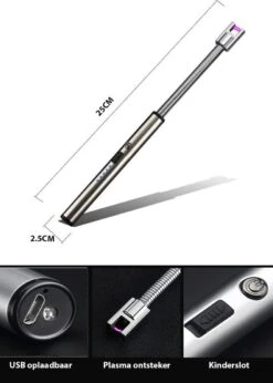 Oplaadbare Lange Elektrische Aansteker Buigbaar - Buigbare Aansteker - Duurzame Plasma Aansteker - Inclusief Cadeauverpakking - BBQ – Kaarsen – Zilver -Merkloos Verkoopwinkel 856x1200
