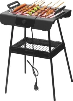 Voorkant 48 Royalty Line Elektrische Barbecue - Indoor En Outdoor BBQ - Tafelgrill - Elektrische Grill - Grill Oppervlak 40x24 Cm - 2000W - Met Stand - Zwart