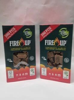 FIRE-UP Aanmaakblokjes Bruin COMBI-DEAL - 2x100 Stuks- Houtkachel Terrashaard BBQ Barbeque Vuurkorf Openhaard Mileuvriendelijk