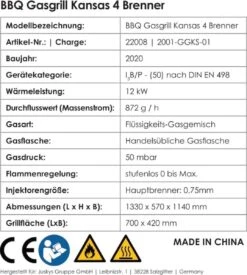 Kansas Gasgrill Barbecue - 4 Pits - RVS -Merkloos Verkoopwinkel 1077x1200