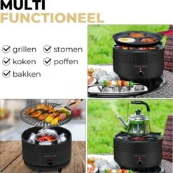 Ozocozy BBQ-ONE Houtskool Tafelbarbecue - Ø30 Cm- Zwart - Incl. Draagtas, Siliconen Bakkwast En RVS-Barbecuetang -Merkloos Verkoopwinkel 1193x1200