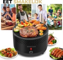 Ozocozy BBQ-ONE Houtskool Tafelbarbecue - Ø30 Cm- Zwart - Incl. Draagtas, Siliconen Bakkwast En RVS-Barbecuetang -Merkloos Verkoopwinkel 1200x1133