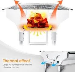 Uten - Houtskoolbarbecue - Opvouwbare Barbecue - Houtskoolbarbecues - Draagbare Camping Barbecue - 430 Roestvrij Staal Grill BBQ - 5-10 Persoon Tuin Buitenfeest - Zilver -Merkloos Verkoopwinkel 1200x1152