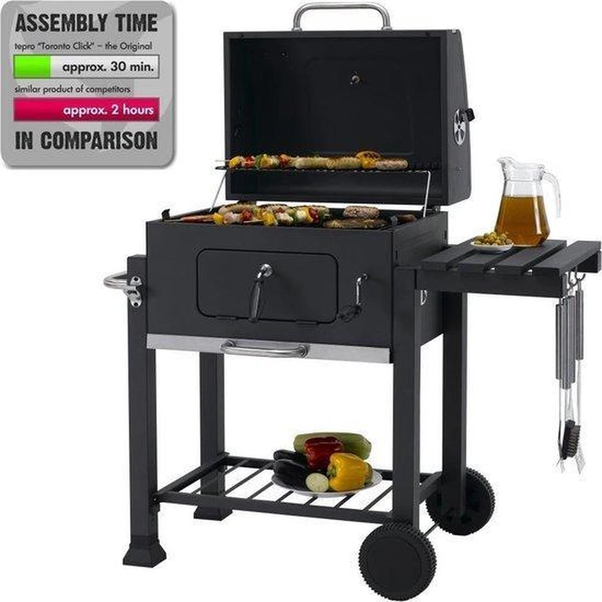 Tepro Toronto Click Barbecue Bbq Houtskool - Grilloppervlak (LxB) 56 X 42 Cm - Met Thermometer In De Deksel - RVS - Houtskoolbarbecue 6 Tepro Toronto Click Barbecue Bbq Houtskool - Grilloppervlak (LxB) 56 X 42 Cm - Met Thermometer In De Deksel - RVS - Houtskoolbarbecue - Afbeelding 4