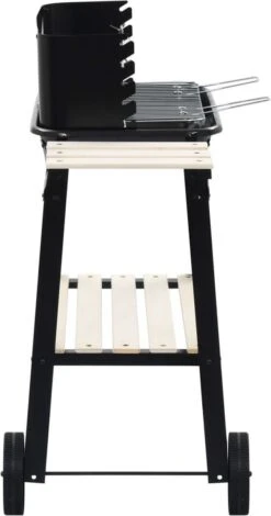 Verrijdbare Barbecue – Houtskool/Briketten - Verstelbare Grillplaat – Houten Tafel – Winscherm – Gewicht 5.9kg -Merkloos Verkoopwinkel 630x1200